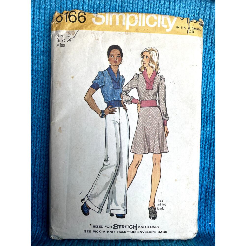Simplicity 6166 Sewing pattern knit top A line skirt bell bottom pants size 12